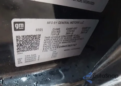 2021 Chevrolet Silverado 1500 4Wd Short Bed Rst from USA, damaged, VIN 1GCUYEED9MZ383747